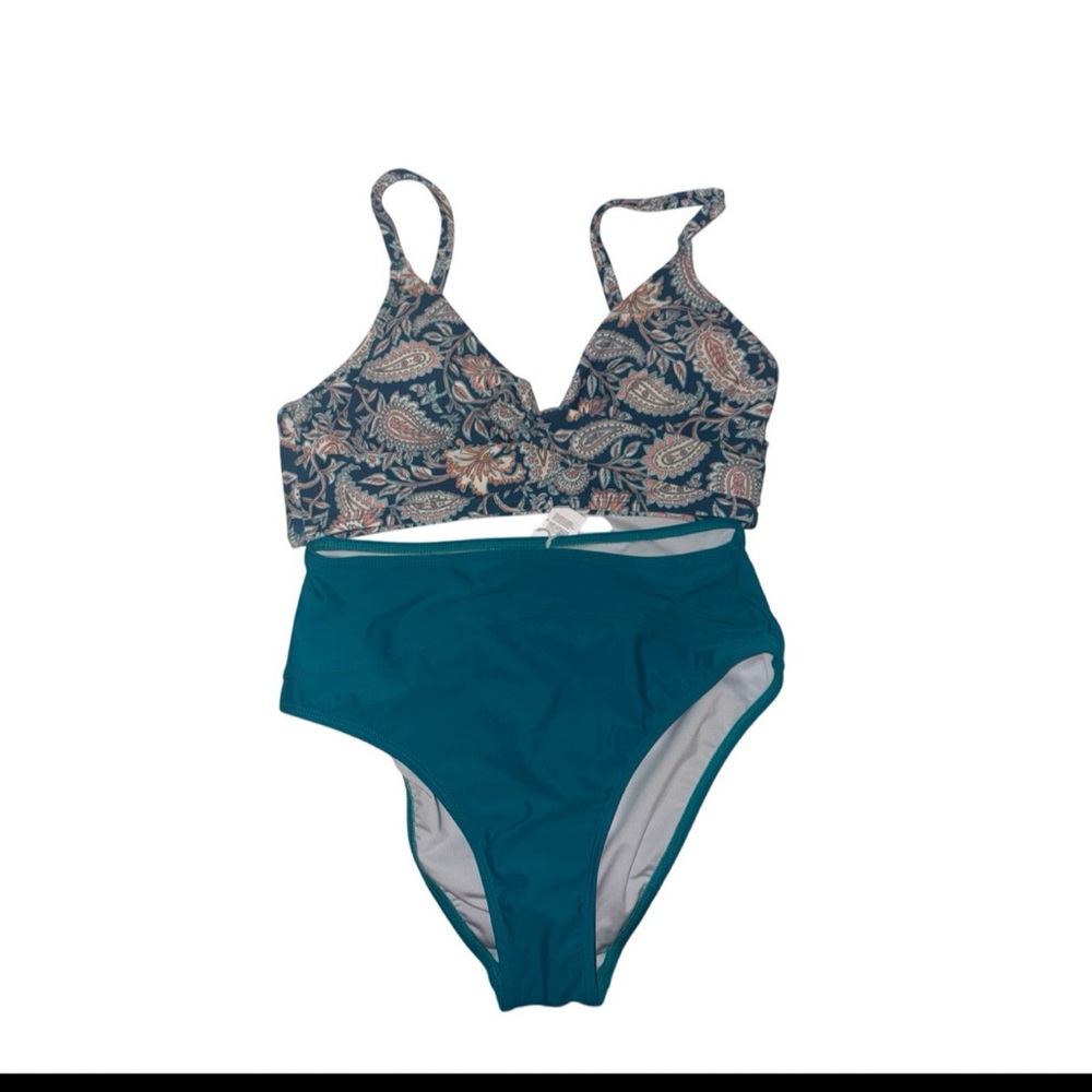 Cupshe Paisley V-Neck Bikini Top & High-Rise Bottoms Set
